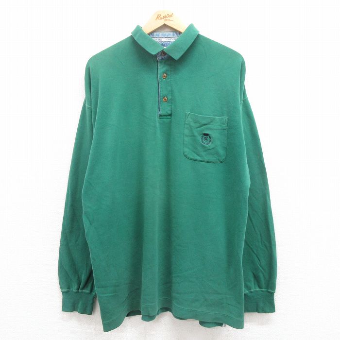 XL★古着 ラルフローレン Ralph Lauren チャップス 長袖 ブランド ポロ シャツ メンズ 00年代 00s ワンポイントロゴ 大きいサイズ コットン 緑 グリーン 25jul30 中古 トップス