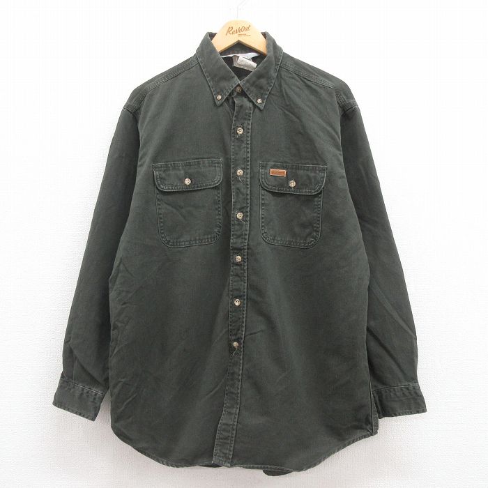 XL★古着 カーハート Carhartt 長袖 ブランド シャツ メンズ 90年代 90s ロング丈 コットン USA製 緑系 グリーン 25jul30 中古 トップス