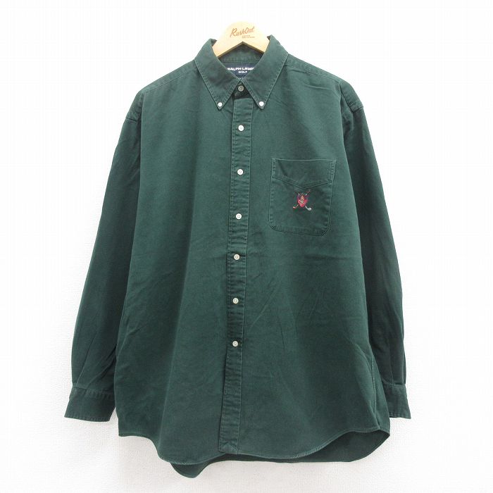 【20%OFF】XL★古着 ラルフローレン Ralph Lauren ゴルフ 長袖 ブランド シャツ メンズ 90年代 90s ワンポイントロゴ TILDEN 大きいサイズ コットン ボタンダウン 緑 グリーン 25jul30 中古 トップス
