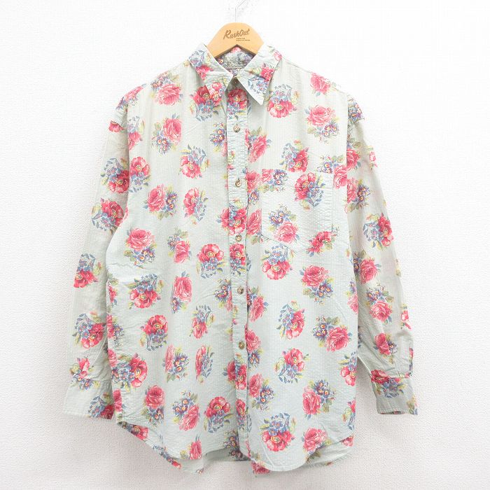 XL★古着 ラルフローレン Ralph Lauren ポロカントリー 長袖 ブランド シャツ メンズ 90年代 90s 花柄 コットン 薄緑他 グリーン 【spe】 25jul30 中古 トップス