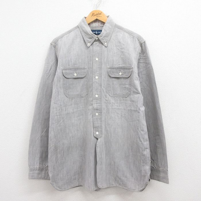 XL★古着 ラルフローレン Ralph Lauren 長袖 ブランド シャツ メンズ 90年代 90s 109TH DIV グレー 【spe】 25jul30 中古 トップス