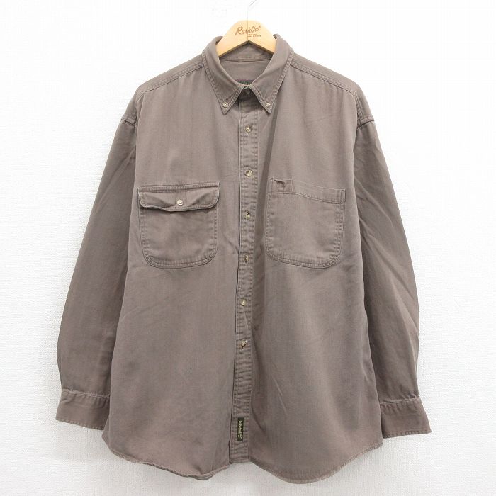 【50%OFF】XL★古着 ティンバーランド 長袖 ブランド シャツ メンズ 90年代 90s ワンポイントロゴ ヘリンボーン 大きいサイズ コットン 茶 ブラウン 25aug02 中古 トップス