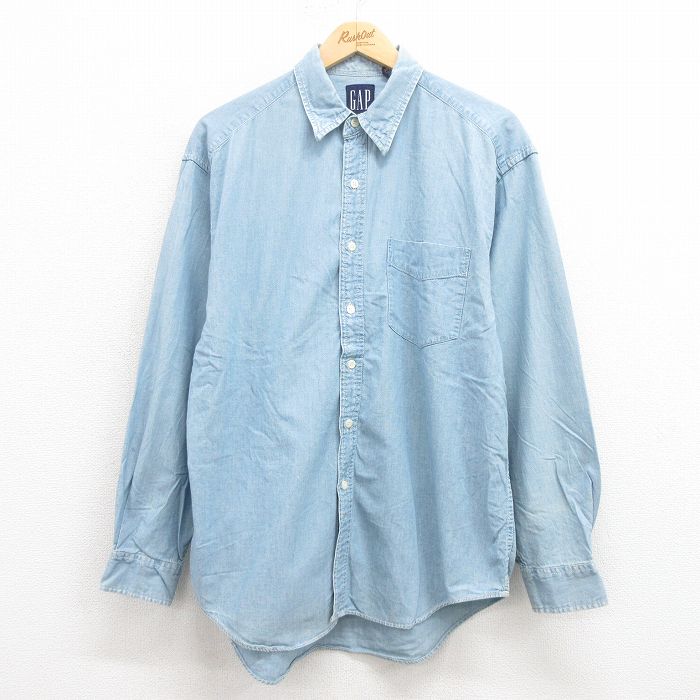 XL★古着 ギャップ GAP 長袖 ブランド シャツ メンズ 90年代 90s コットン 薄紺 ネイビー 25aug02 中古 トップス