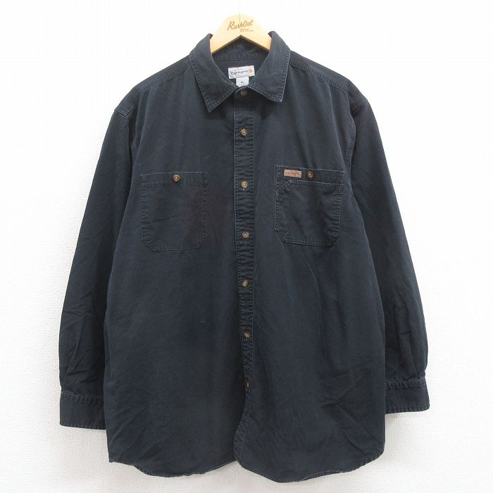 XL★古着 カーハート Carhartt 長袖 ブランド シャツ メンズ 大きいサイズ コットン 黒 ブラック 25aug09 中古 トップス