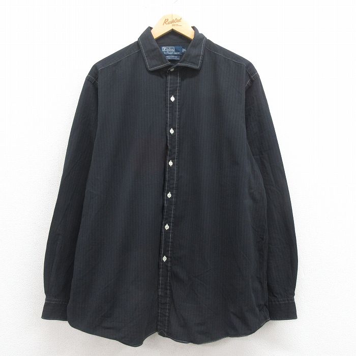 XL★古着 ラルフローレン Ralph Lauren 長袖 ブランド シャツ メンズ 90年代 90s WESTERTON 大きいサイズ コットン 黒 ブラック ストライプ 25aug09 中古 トップス