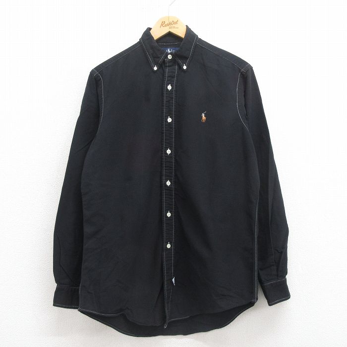 L★古着 ラルフローレン Ralph Lauren 長袖 ブランド シャツ メンズ 90年代 90s ワンポイントロゴ コットン ボタンダウン 黒 ブラック 25aug09 中古 トップス