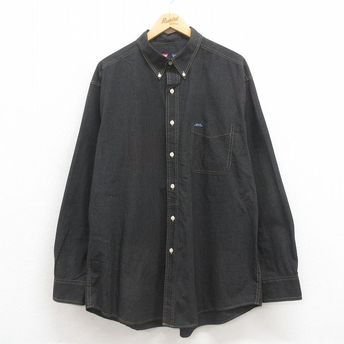 XL★古着 ラルフローレン Ralph Lauren チャップス 長袖 ブランド シャツ メンズ 90年代 90s 大きいサイズ ロング丈 ボタンダウン 黒 ブラック チェック 25aug09 中古 トップス