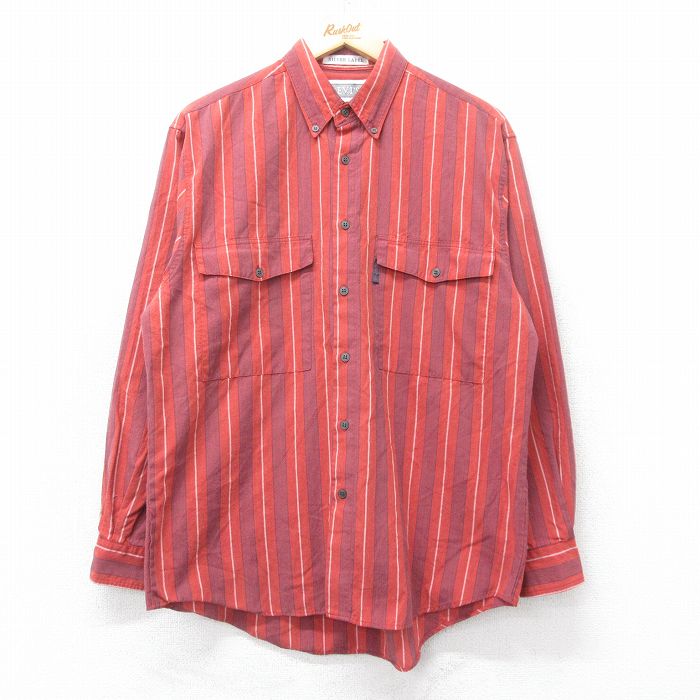 【20%OFF】L★古着 リーバイス Levis 長袖 ブランド シャツ メンズ 90年代 90s ボタンダウン 赤系他 レッド ストライプ 25aug12 中古 トップス