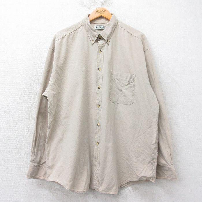 【50%OFF】XL★古着 エルエルビーン LLBEAN 長袖 ブランド シャツ メンズ 90年代 90s 大きいサイズ コットン ボタンダウン カナダ製 ベージュ カーキ 25aug12 中古 トップス