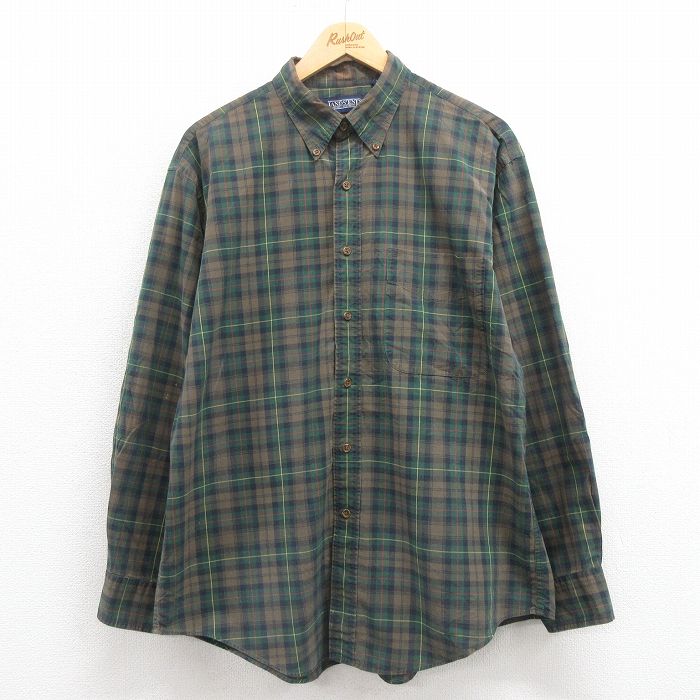 XL★古着 ランズエンド 長袖 ブランド シャツ メンズ 00年代 00s コットン ボタンダウン 緑他 グリーン チェック 25aug18 中古 トップス