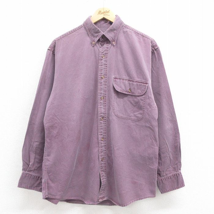 【20%OFF】L★古着 ランズエンド 長袖 ブランド シャツ メンズ 00年代 00s コットン ボタンダウン 紫 パープル 25aug18 中古 トップス