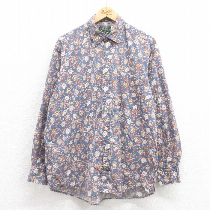 XL★古着 ドッカーズ 長袖 ブランド シャツ メンズ 90年代 90s 花柄 総柄 コットン ボタンダウン 薄紺他 ネイビー 25aug18 中古 トップス