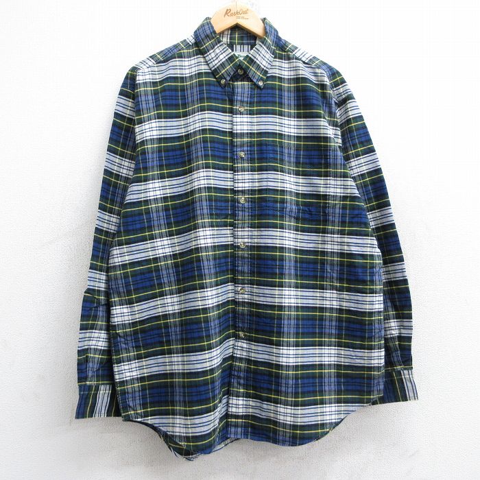 【20%OFF】XL★古着 エルエルビーン LLBEAN 長袖 ブランド シャツ メンズ 90年代 90s オックスフォード ロング丈 コットン ボタンダウン 緑他 グリーン チェック 25aug18 中古 トップス