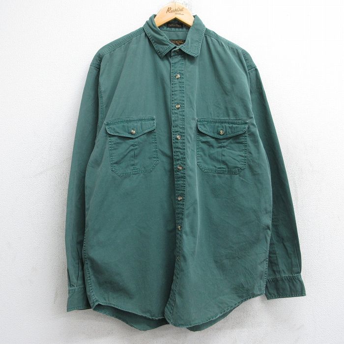 【50%OFF】XL★古着 エディーバウアー 長袖 ブランド シャツ メンズ 90年代 90s ロング丈 コットン 緑 グリーン 25aug18 中古 トップス