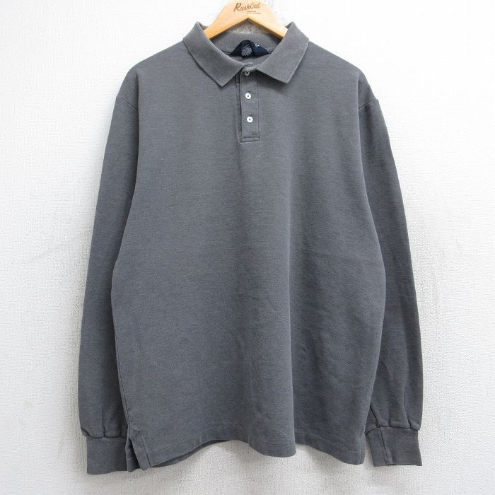 XL★古着 ランズエンド 長袖 ブランド ポロ シャツ メンズ 90年代 90s 鹿の子 コットン USA製 濃グレー 霜降り 25aug18 中古 トップス
