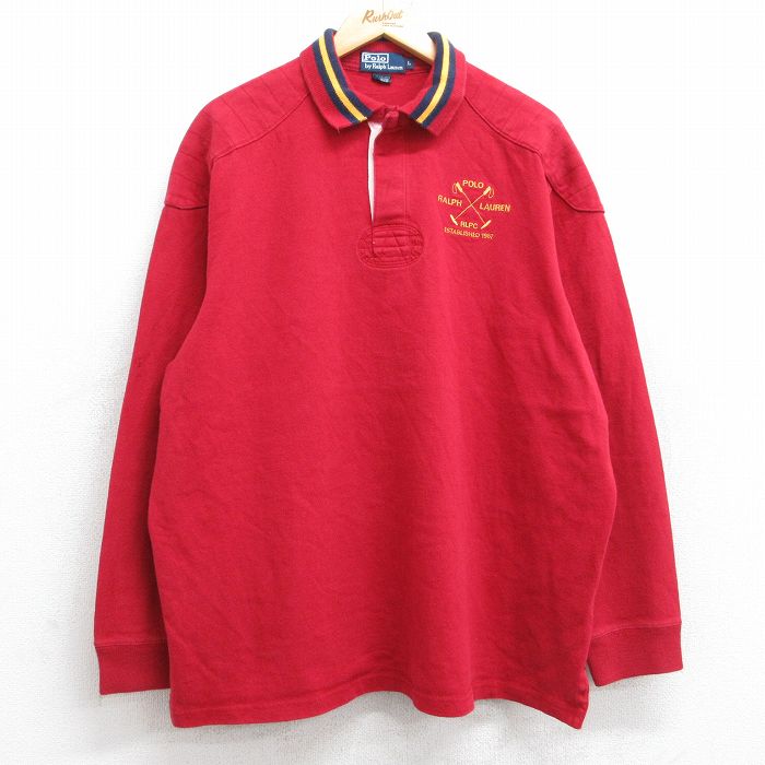XL★古着 ラルフローレン Ralph Lauren 長袖 ブランド ラガー シャツ メンズ 90年代 90s ワンポイントロゴ ヒジ当て 大きいサイズ コットン 赤 レッド 25aug18 中古 トップス