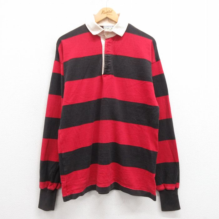 M★古着 ランズエンド 長袖 ブランド ラガー シャツ メンズ 00年代 00s コットン 赤 レッド ボーダー 25aug18 中古 トップス