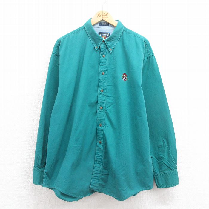 【20%OFF】XL★古着 ラルフローレン Ralph Lauren チャップス 長袖 ブランド シャツ メンズ 80年代 80s ワンポイントロゴ 大きいサイズ コットン ボタンダウン 青緑 25aug18 中古 トップス