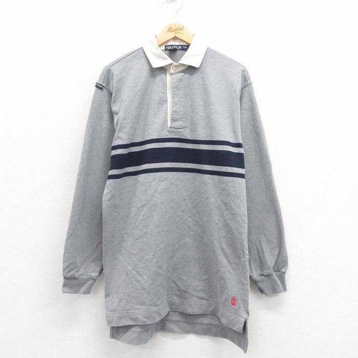 ノーティカ 90s 長袖ラガーシャツ ワンポイントロゴ グレー M | 古着