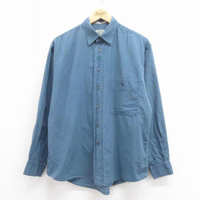 L★古着 ドッカーズ 長袖 ブランド シャツ メンズ 90年代 90s ワンポイントロゴ コットン 紺 ネイビー 25aug19 中古 トップス