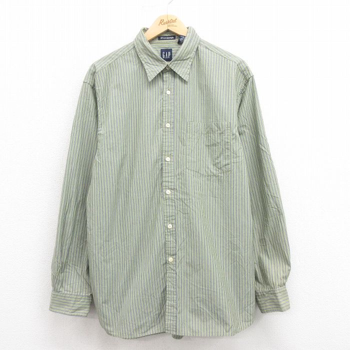 XL★古着 ギャップ GAP 長袖 ブランド シャツ メンズ 00年代 00s コットン 緑 グリーン ストライプ 25aug19 中古 トップス