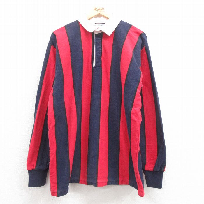 ランズエンド 90s 長袖ラガーシャツ ストライプ ネイビー XL | 古着
