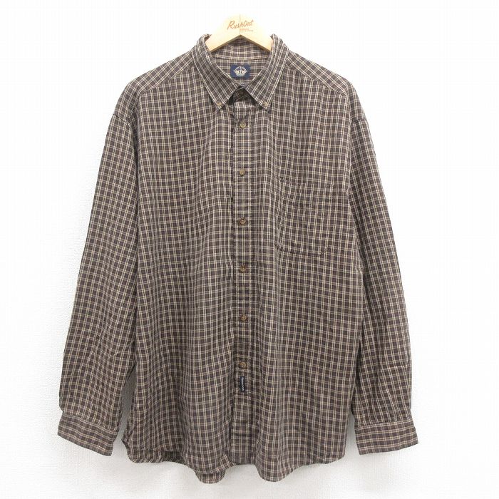 【20%OFF】XL★古着 ドッカーズ 長袖 ブランド シャツ メンズ 00年代 00s 大きいサイズ コットン ボタンダウン こげ茶 ブラウン チェック 25aug19 中古 トップス