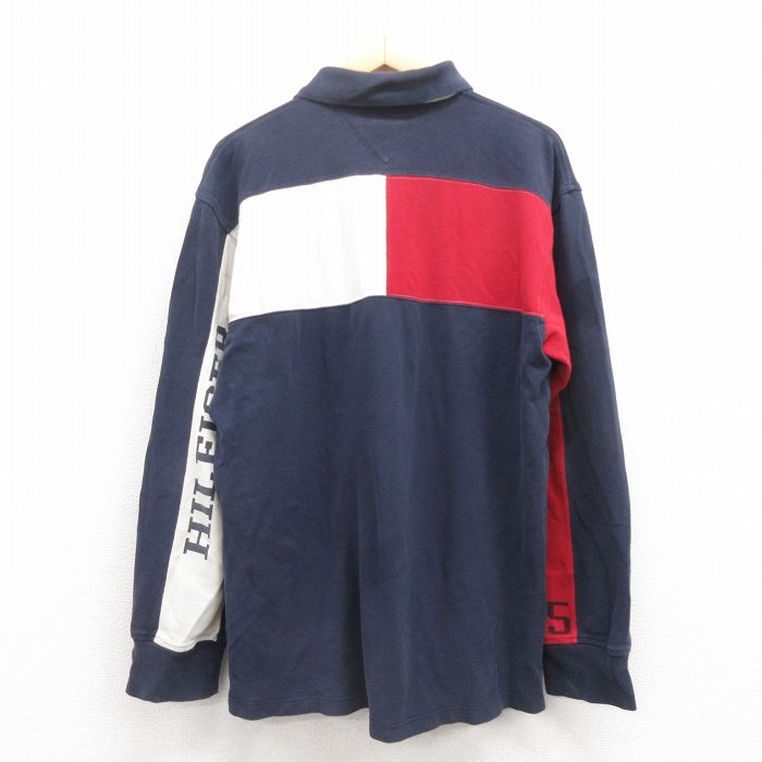 トミーヒルフィガー 00s 長袖ラガーシャツ 鹿の子 ネイビー XL | 古着