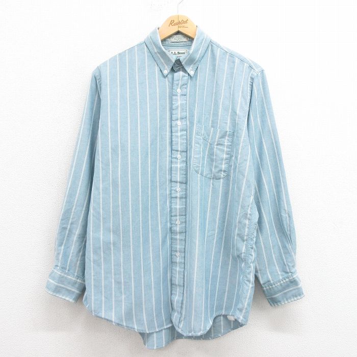 【20%OFF】L★古着 エルエルビーン LLBEAN 長袖 ブランド シャツ メンズ 90年代 90s ボタンダウン USA製 薄青緑 25aug19 中古 トップス