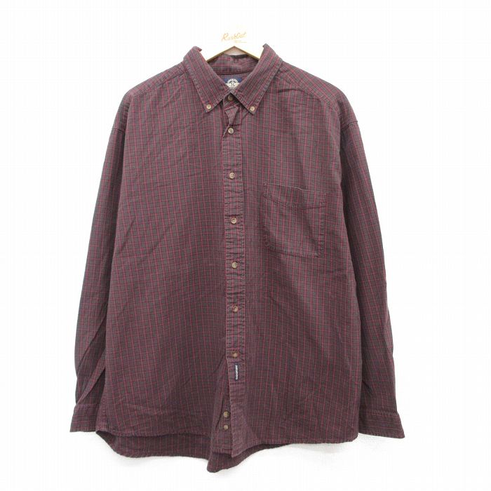 【20%OFF】XL★古着 ドッカーズ 長袖 ブランド シャツ メンズ 大きいサイズ コットン ボタンダウン エンジ系他 チェック 25aug22 中古 トップス