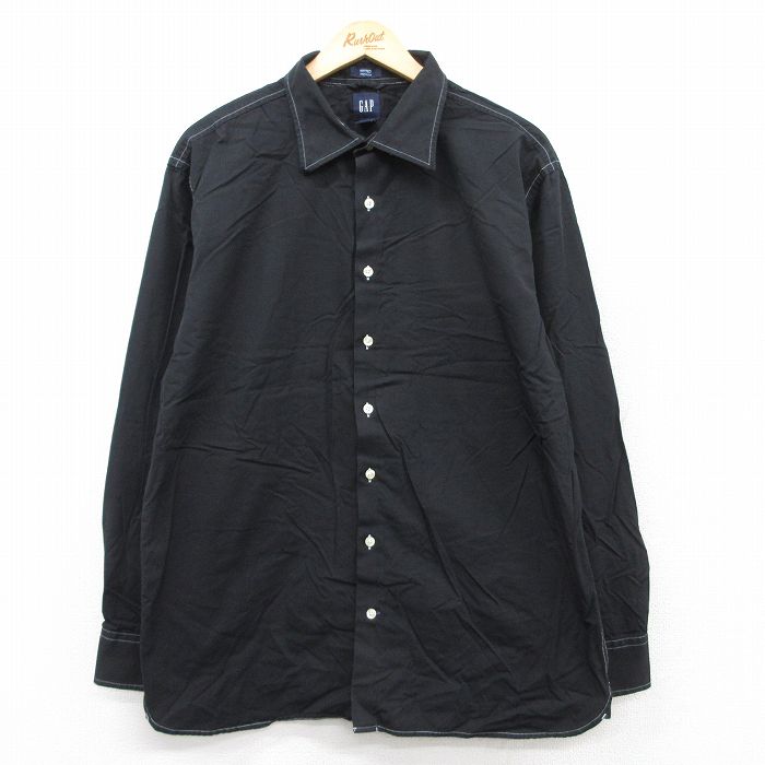 【50%OFF】XL★古着 ギャップ GAP 長袖 ブランド シャツ メンズ 00年代 00s　ロング丈 黒 ブラック 25aug22 中古 トップス