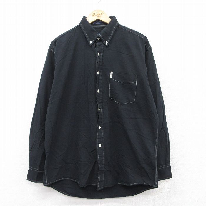 【20%OFF】L★古着 ラルフローレン Ralph Lauren チャップス 長袖 ブランド シャツ メンズ 90年代 90s コットン ボタンダウン 黒 ブラック 25aug22 中古 トップス