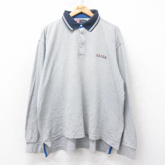 【50%OFF】XL★古着 ラルフローレン Ralph Lauren チャップス 長袖 ブランド ポロ シャツ メンズ 90年代 90s ワンポイントロゴ 大きいサイズ コットン グレー 霜降り他 25aug25 中古 トップス