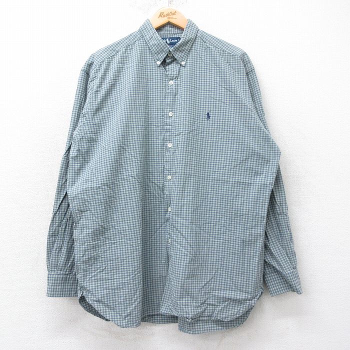 【20%OFF】XL★古着 ラルフローレン Ralph Lauren 長袖 ブランド シャツ メンズ 90年代 90s ワンポイントロゴ MCMEEL 大きいサイズ コットン ボタンダウン 緑系他 グリーン チェック 25aug25 中古 トップス