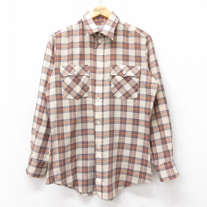 M★古着 リーバイス Levis 長袖 ブランド シャツ メンズ 80年代 80s ベージュ他 カーキ チェック 25aug25 中古 トップス