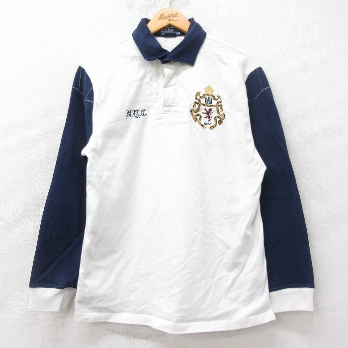 M★古着 ラルフローレン Ralph Lauren 長袖 ブランド ラガー シャツ メンズ 90年代 90s ワンポイントロゴ 6 ヒジ当て コットン 白他 ホワイト 25aug26 中古 トップス