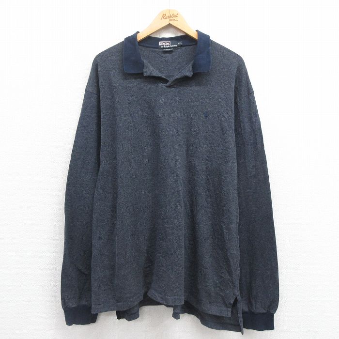 【50%OFF】XL★古着 長袖 ブランド ポロ シャツ メンズ 90年代 90s ワンポイントロゴ コットン 開襟 オープンカラー 紺他 ネイビー 【spe】 25aug27 中古 トップス