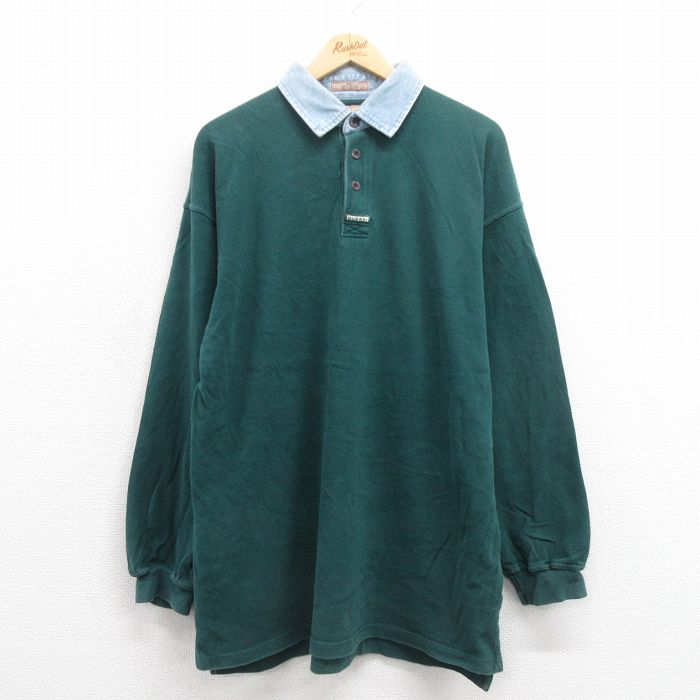 【50%OFF】ゲス L 長袖ポロシャツ グリーン | 古着