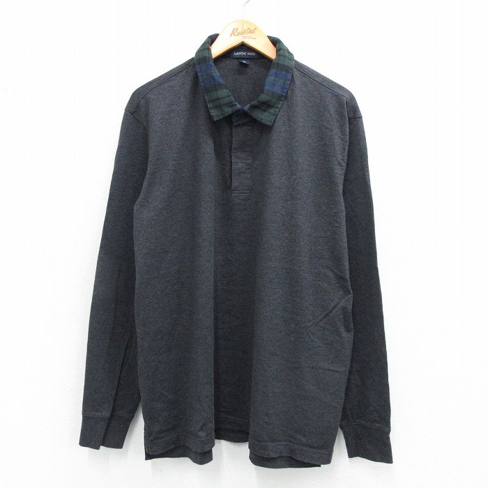 XL★古着 ランズエンド 長袖 ブランド ラガー シャツ メンズ コットン 濃グレー 霜降り 25sep01 中古 トップス