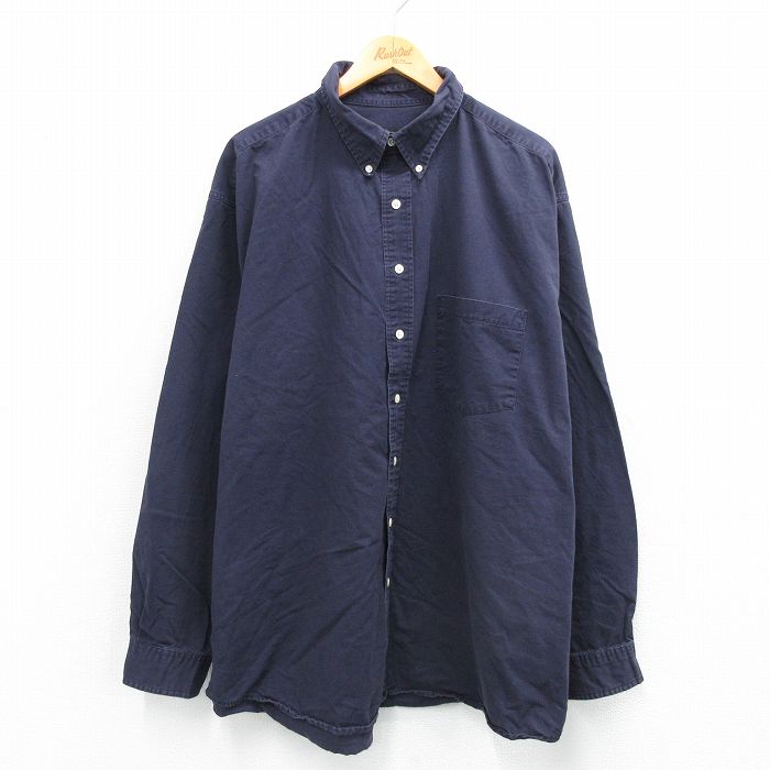 XL★古着 エディーバウアー 長袖 ブランド シャツ メンズ 00年代 00s 大きいサイズ ロング丈 コットン ボタンダウン 紺 ネイビー 25sep01 中古 トップス
