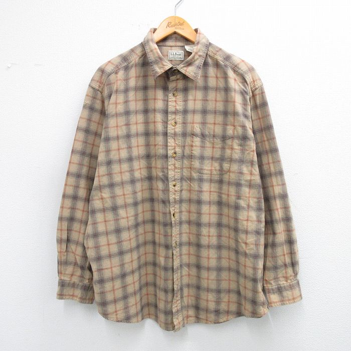 XL★古着 エルエルビーン LLBEAN 長袖 ブランド シャツ メンズ 00年代 00s 大きいサイズ コットン ベージュ他 カーキ チェック 【spe】 25sep01 中古 トップス