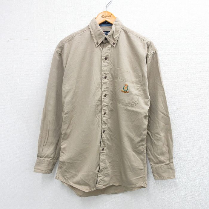 M★古着 ラルフローレン Ralph Lauren チャップス 長袖 ブランド シャツ メンズ 90年代 90s ワンポイントロゴ コットン ボタンダウン ベージュ カーキ 25sep01 中古 トップス