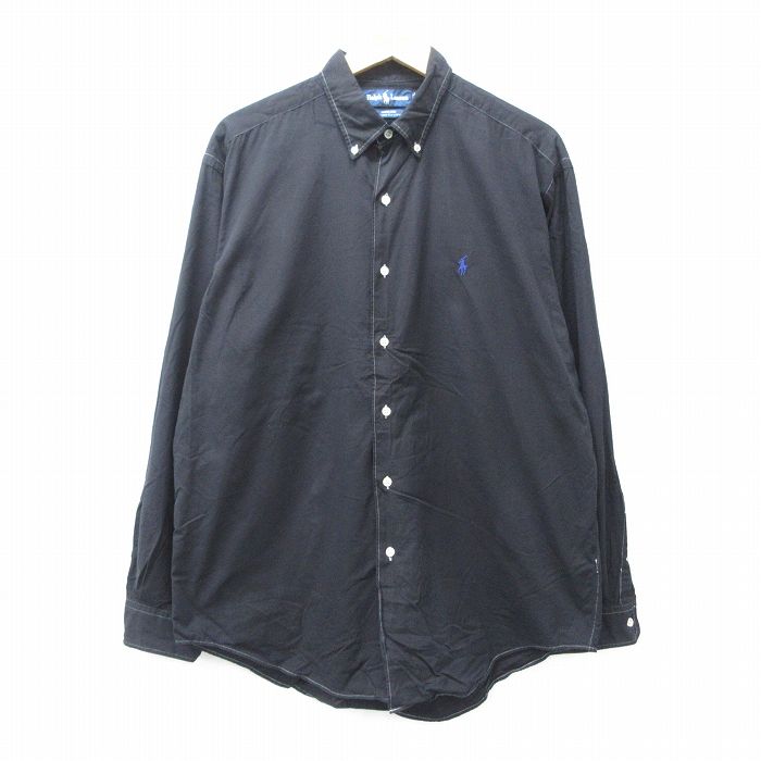 XL★古着 ラルフローレン Ralph Lauren 長袖 ブランド シャツ メンズ 90年代 90s ワンポイントロゴ MARLOWE コットン ボタンダウン 黒 ブラック 25sep02 中古 トップス