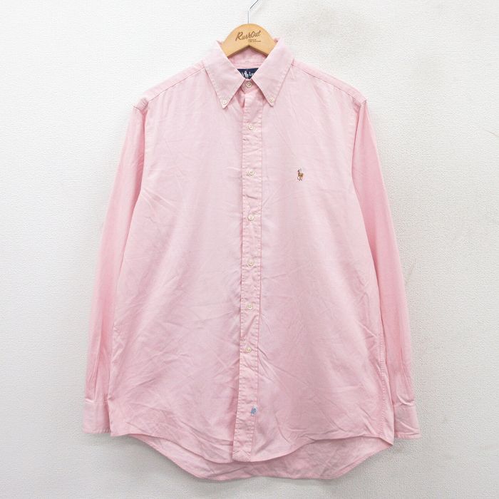 【20%OFF】XL★古着 ラルフローレン Ralph Lauren 長袖 ブランド シャツ メンズ 90年代 90s ワンポイントロゴ オックスフォード ロング丈 コットン ボタンダウン ピンク 25sep02 中古 トップス