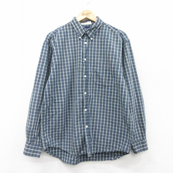 L★古着 ギャップ GAP 長袖 ブランド シャツ メンズ 00年代 00s コットン ボタンダウン 紺他 ネイビー チェック 25sep02 中古 トップス