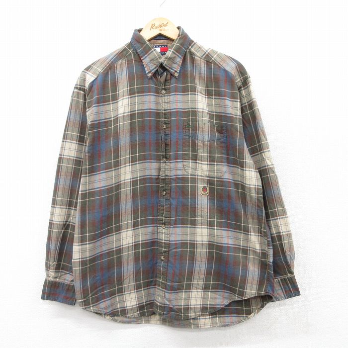 【50%OFF】トミーヒルフィガー 90s 長袖シャツ ワンポイントロゴ カーキ XL | 古着