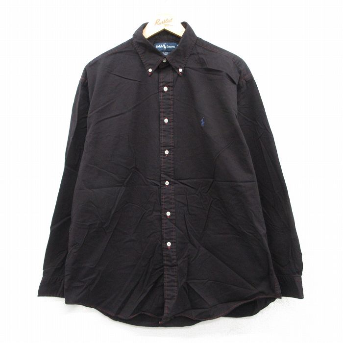 XL★古着 ラルフローレン Ralph Lauren 長袖 ブランド シャツ メンズ 90年代 90s ワンポイントロゴ BLAKE 大きいサイズ コットン ボタンダウン 黒 ブラック 25sep02 中古 トップス