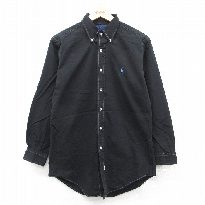 M★古着 ラルフローレン Ralph Lauren 長袖 ブランド シャツ メンズ 90年代 90s ワンポイントロゴ コットン ボタンダウン 黒 ブラック 25sep02 中古 トップス