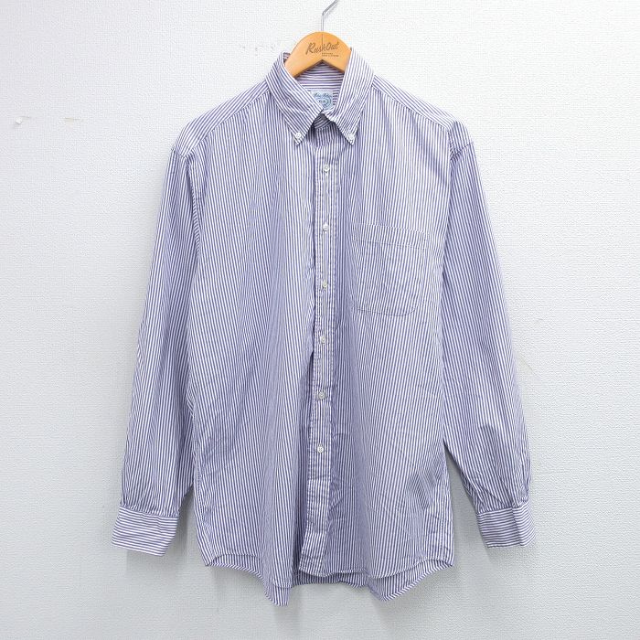 L★古着 ブルックスブラザーズ BROOKS BROTHERS 長袖 ブランド シャツ メンズ 90年代 90s コットン ボタンダウン USA製 紫他 パープル ストライプ 【spe】 25sep03 中古 トップス