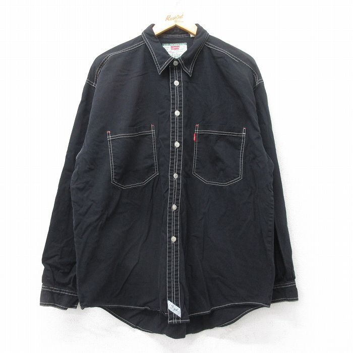 XL★古着 リーバイス Levis 長袖 ブランド シャツ メンズ 00年代 00s 大きいサイズ コットン 黒 ブラック 25sep03 中古 トップス